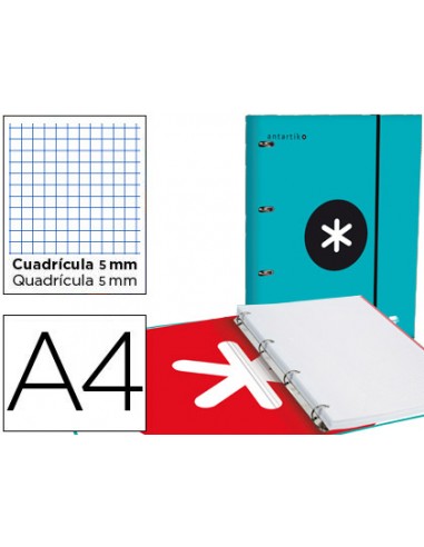 CI | Carpeta con recambio liderpapel antartik a4 cuadro 5 mm forrada 4 anillas 25mm color turquesa