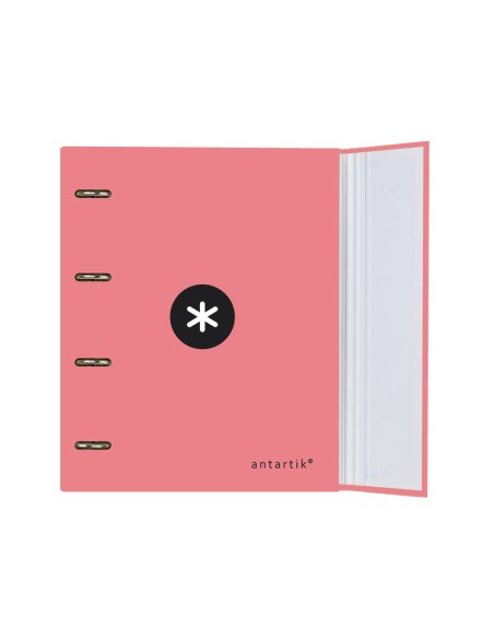 CI | Carpeta con recambio y solapa liderpapel antartik a4 cuadro 5mm forrada 4 anillas redondas 40mm color coral