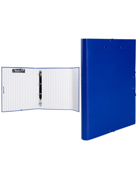CI | Carpeta de 4 anillas 25mm redondas liderpapel folio carton forrado paper coat azul con miniclip y solapas