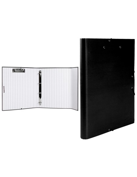 CI | Carpeta de 4 anillas 25mm redondas liderpapel folio carton forrado paper coat negra con miniclip y solapas