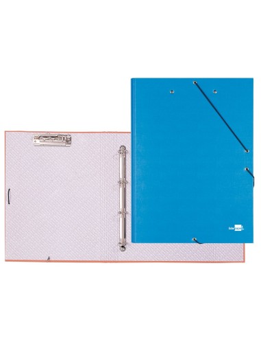 CI | Carpeta de 4 anillas 25mm redondas liderpapel folio carton forrado paper coat celeste con miniclip y solapas