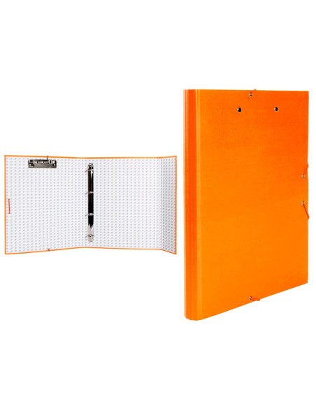 CI | Carpeta de 4 anillas 25mm redondas liderpapel folio carton forrado paper coat naranja con miniclip y solapas