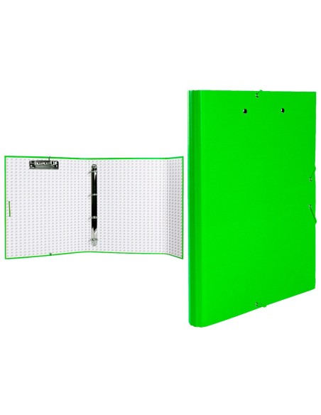 CI | Carpeta de 4 anillas 25mm redondas liderpapel folio carton forrado paper coat verde claro con miniclip y solapas