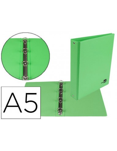 CI | Carpeta de 4 anillas 25 mm redondas liderpapel a5 carton forrado pvc verde