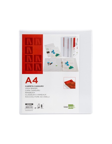 CI | Carpeta canguro 2 anillas mixtas 40mm liderpapel a4 plastico blanca
