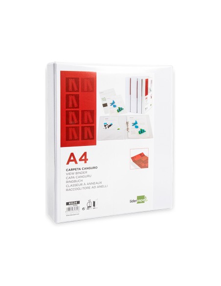 CI | Carpeta canguro 2 anillas mixtas 40mm liderpapel a4 plastico blanca