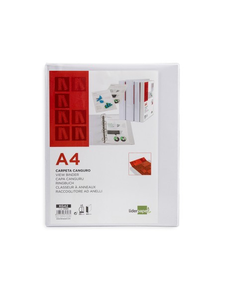 CI | Carpeta canguro 4 anillas mixtas 25mm liderpapel a4 plastico blanca