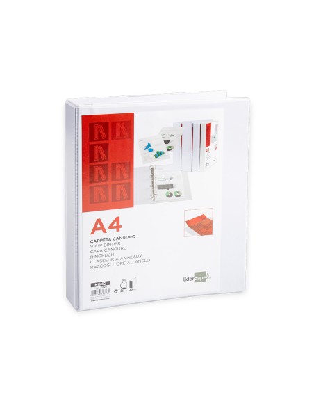 CI | Carpeta canguro 4 anillas mixtas 25mm liderpapel a4 plastico blanca