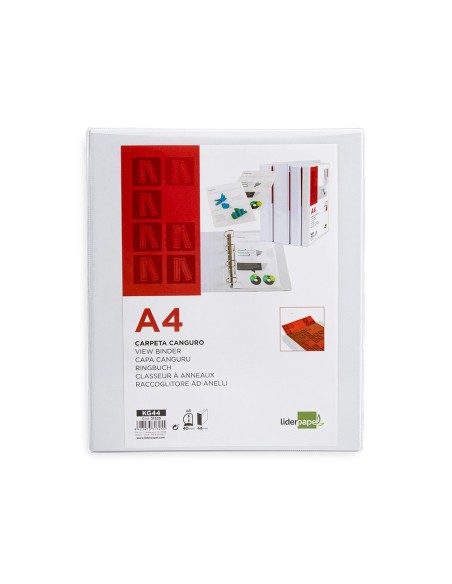 CI | Carpeta canguro 4 anillas mixtas 40mm liderpapel a4 plastico blanca