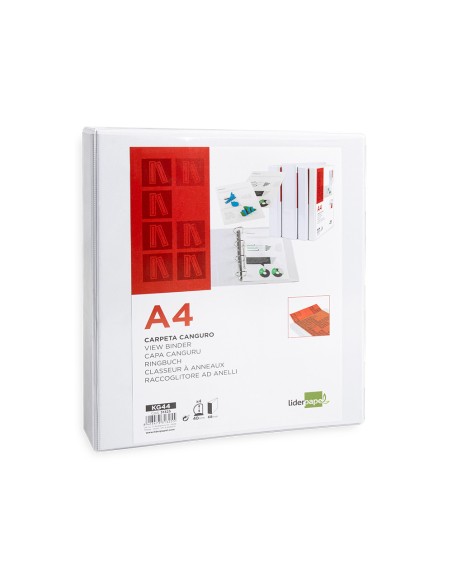 CI | Carpeta canguro 4 anillas mixtas 40mm liderpapel a4 plastico blanca