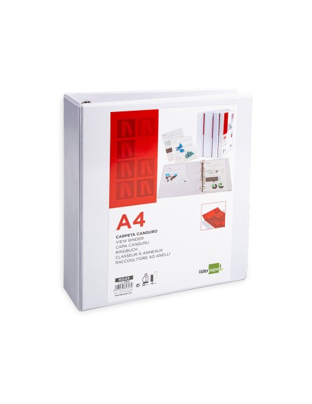 CI | Carpeta canguro 4 anillas mixtas 55mm liderpapel a4 plastico blanca