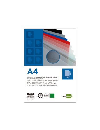 CI | Tapa encuadernacion liderpapel polipropileno a4 0.5mm verde opaco paquete de 100 unidades