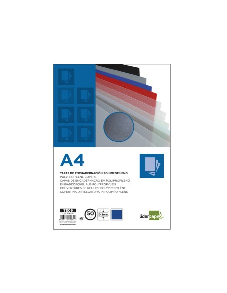 CI | Tapa encuadernacion liderpapel polipropileno a4 0.8mm azul opaco paquete de 50unidades