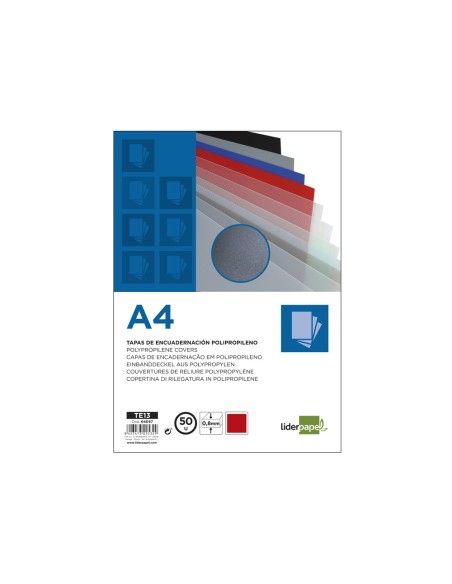CI | Tapa encuadernacion liderpapel polipropileno a4 0.8mm rojo opaco paquete de 50unidades