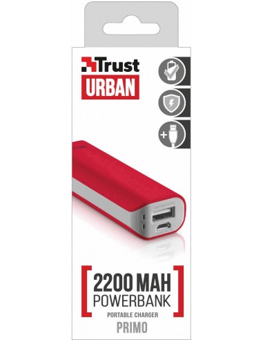Batería externa trust urban primo powerbank 2200 roja - 2200mah - 5w/1a - led carga - cable microusb - universal