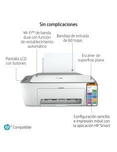 Multifunción HP Deskjet 2720e WiFi/ Fax Móvil/ Blanca 2