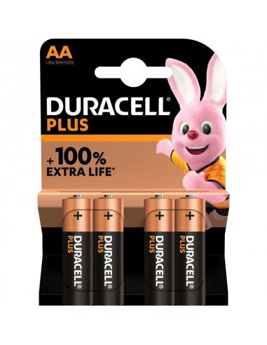 Pack de 4 Pilas AA Duracell Plus Extra Life LR6/ 1.5V/ Alcalinas