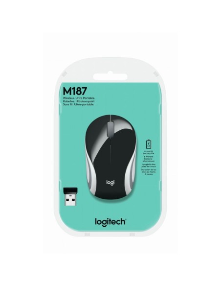 Ratón óptico inalámbrico mini logitech m187 2.4ghz nano receptor usb negro
