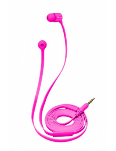 Auriculares intrauditivos trust duga rosa neón - micrófono integrado - cable plano anti enredos - almohadillas 3 tamaños