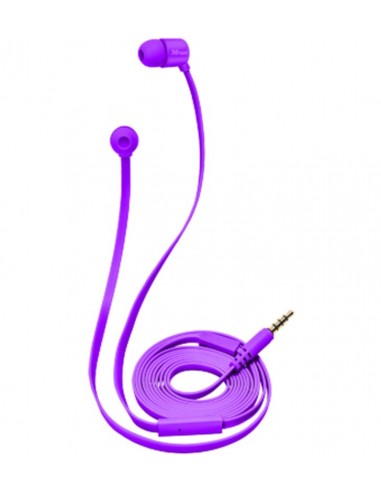 Auriculares intrauditivos trust duga púrpura neón - micrófono integrado - cable plano anti enredos - almohadillas 3 tamaños