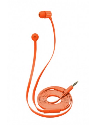 Auriculares intrauditivos trust duga naranja neón - micrófono integrado - cable plano anti enredos - almohadillas 3 tamaños