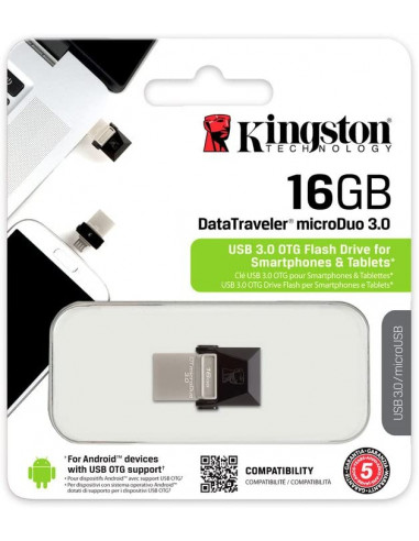 Pendrive kingston datatraveler microduo - 16gb - conectores usb-a y microusb - compatible otg - usb 3.0