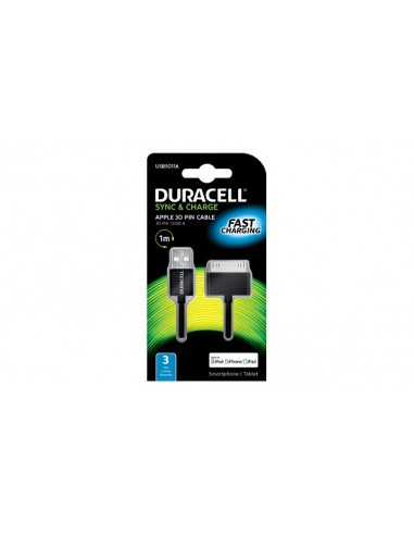 Cable duracell usb negro - apple 30 pin - carga /datos iphone 4 / 4s / 3 / 3gs / ipod touch series / ipod nano - 1m