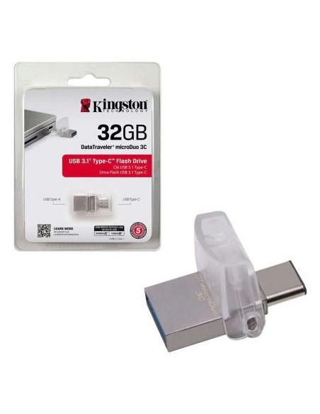 Pendrive kingston datatraveler microduo 3c - 32gb - conectores usb-a y usb tipo-c - 100mb/s lectura - 15mb/s escritura - usb 3.0