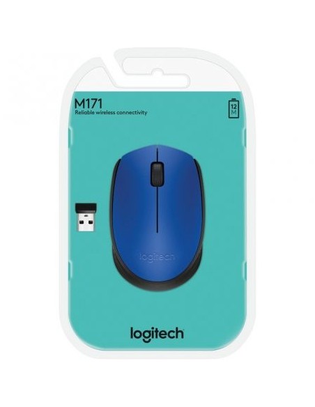 Ratón inalámbrico logitech m171 azul - 2.4ghz - nano receptor usb - diseño ambidiestro - 1xaa