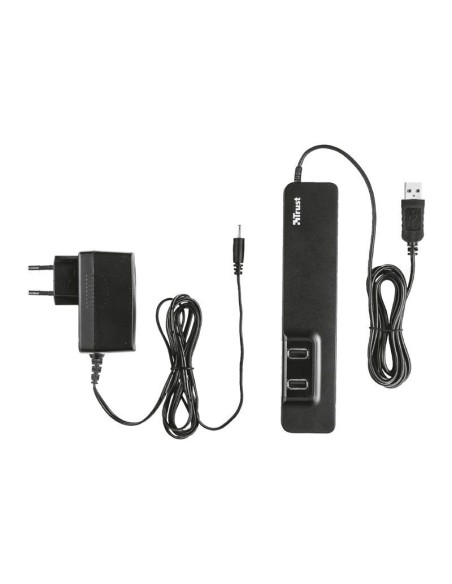 Hub trust oila 7 puertos usb - diseño plano y compacto - 2 puertos en la parte superior y 5 en la frontal - incluye adaptador 