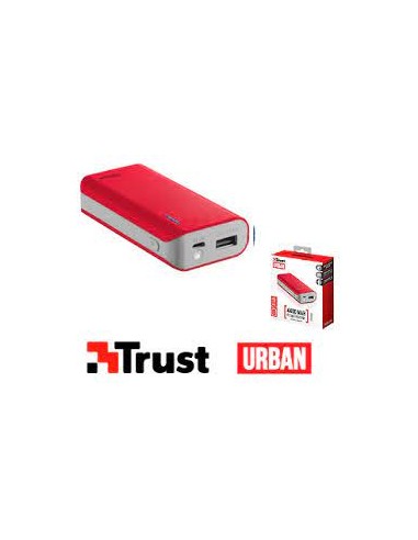 Batería externa trust urban primo powerbank 4400 roja - 4400mah - 5w/1a - led carga - cable microusb - función linterna - 