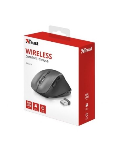 Ratón inalámbrico trust ravan - descanso ergonómico para pulgar - 800-1600dpi - 2 botones para pulgar - receptor microusb - 