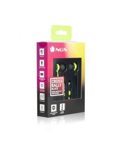 Auriculares intrauditivos ngs cross rally black - drivers 9mm -  tecnología voz assistant - 20-20hz - 95db - jack 3.5mm - cable 