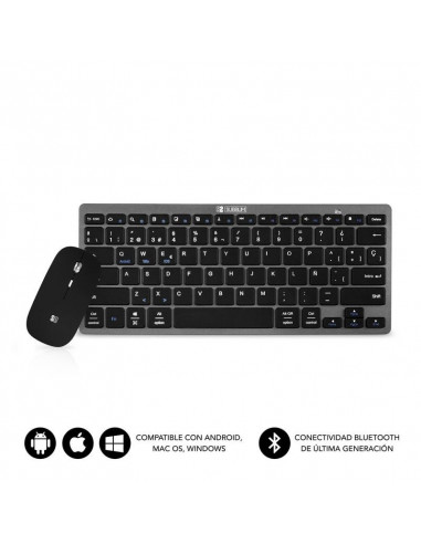 Teclado y ratón subblim oco002 dynamic compact grey - teclado bluetooth 3.0 - ratón óptico 1600dpi - diseño compacto