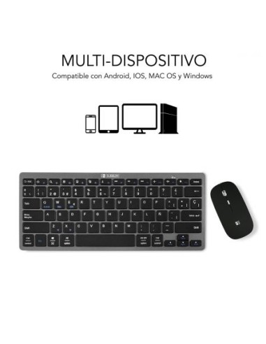 Teclado y ratón subblim oco002 dynamic compact grey - teclado bluetooth 3.0 - ratón óptico 1600dpi - diseño compacto