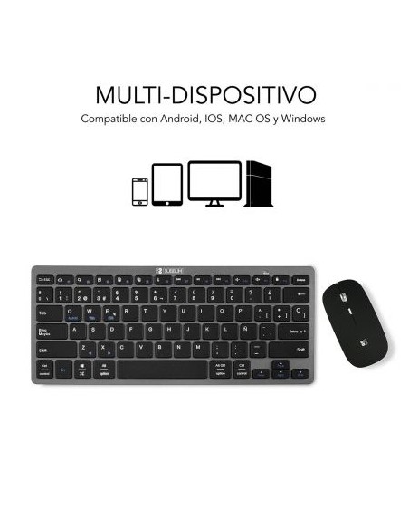 Teclado y ratón subblim oco002 dynamic compact grey - teclado bluetooth 3.0 - ratón óptico 1600dpi - diseño compacto