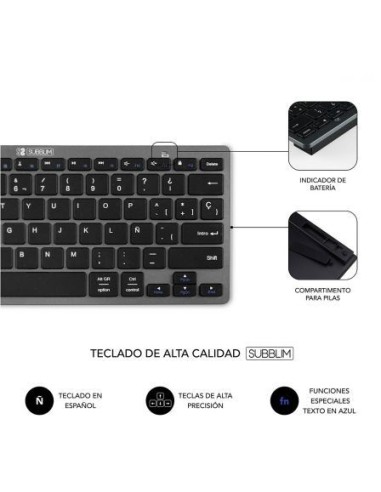 Teclado y ratón subblim oco002 dynamic compact grey - teclado bluetooth 3.0 - ratón óptico 1600dpi - diseño compacto
