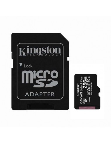 Tarjeta microsd xc - 256gb + adaptador kingston canvas select plus - clase 10 - 100mb/s