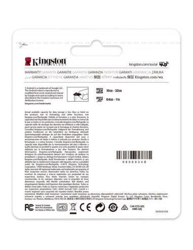 Tarjeta microsd hc 32gb + adaptador kingston...