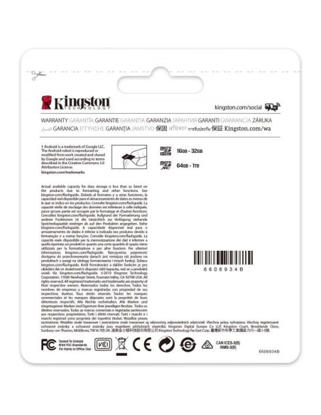 Tarjeta microsd hc 32gb + adaptador kingston canvas select plus - clase 10 - 100mb/s
