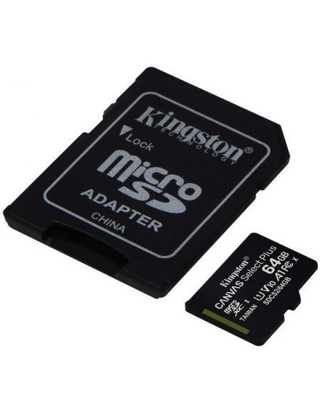Tarjeta microsd xc 64gb + adaptador kingston canvas select plus - clase 10 - 100mb/s