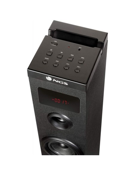 Torre de sonido ngs sky charm - 50w - bt - fm - usb/aux in/optica - pantalla led - carcasa madera - mando a distancia