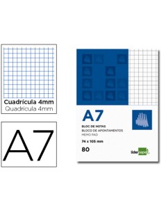 CI | Bloc notas liderpapel cuadro 4mm a7 80 hojas 60g/m2...