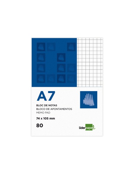CI | Bloc notas liderpapel cuadro 4mm a7 80 hojas 60g/m2 perforado