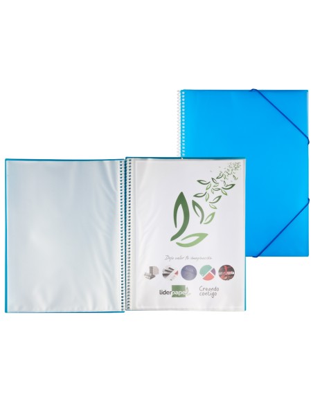 CI | Carpeta liderpapel escaparate con espiral 10 fundas polipropileno din a4 azul