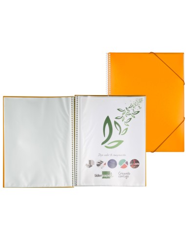 CI | Carpeta liderpapel escaparate con espiral 10 fundas polipropileno din a4 naranja