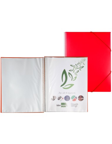CI | Carpeta liderpapel escaparate con espiral 10 fundas polipropileno din a4 rojo