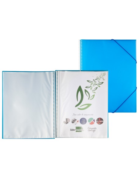 CI | Carpeta liderpapel escaparate con espiral 20 fundas polipropileno din a4 azul