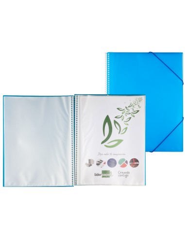 CI | Carpeta liderpapel escaparate con espiral 30 fundas polipropileno din a4 azul