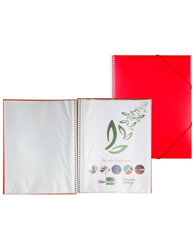 CI | Carpeta liderpapel escaparate con espiral 30 fundas polipropileno din a4 rojo